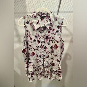 Simply Vera Vera Wang Floral Sleeveless Collar Button-up Blouse